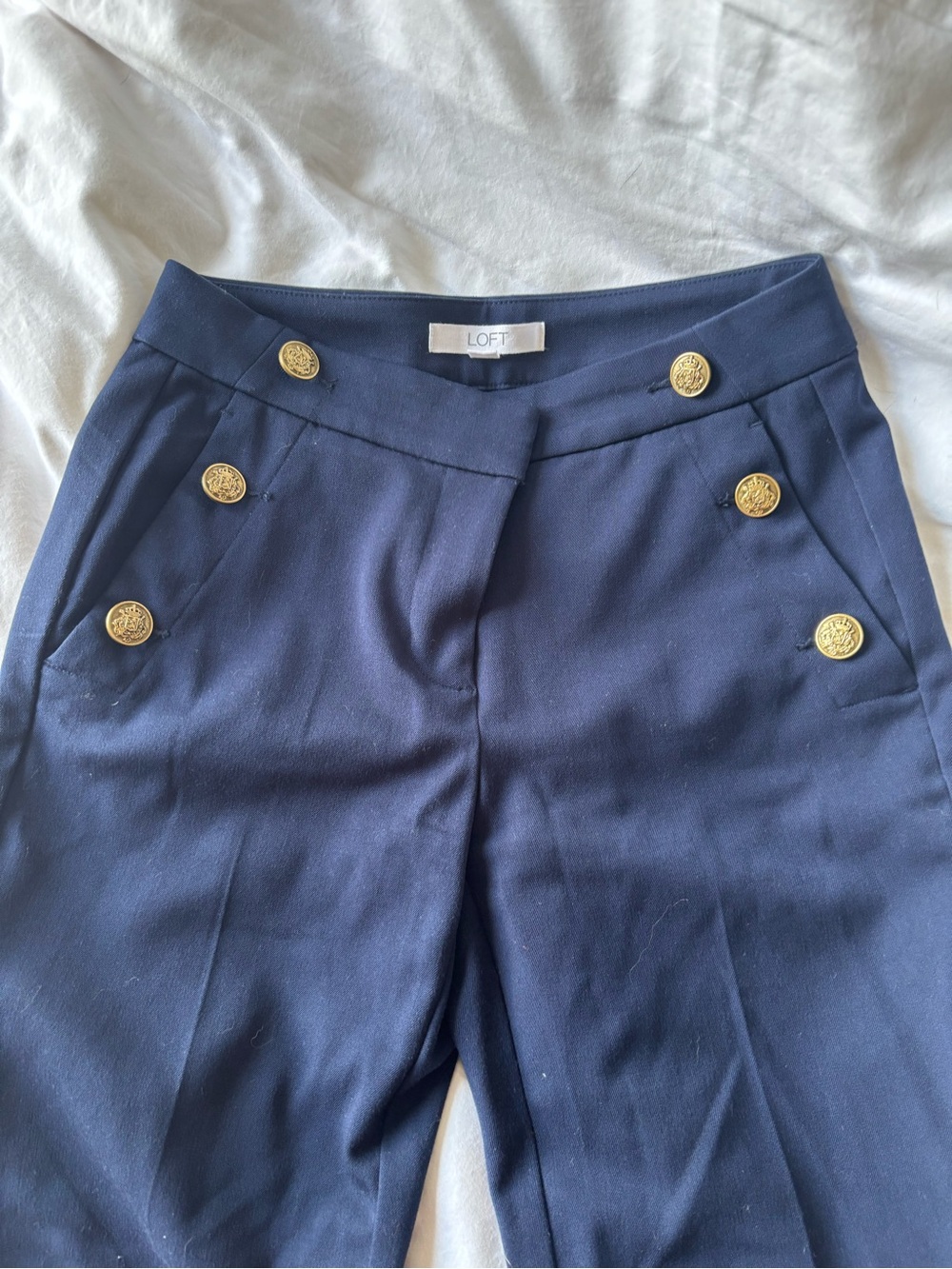 LOFT Navy Ponte Sailor-Button Trousers